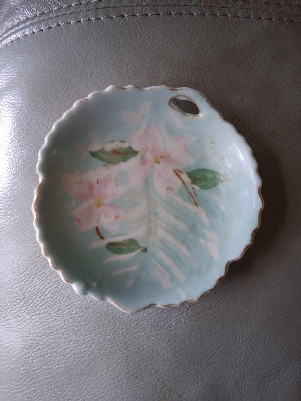 Vintage Hand-Painted Leaf Shaped Trinket Dish
